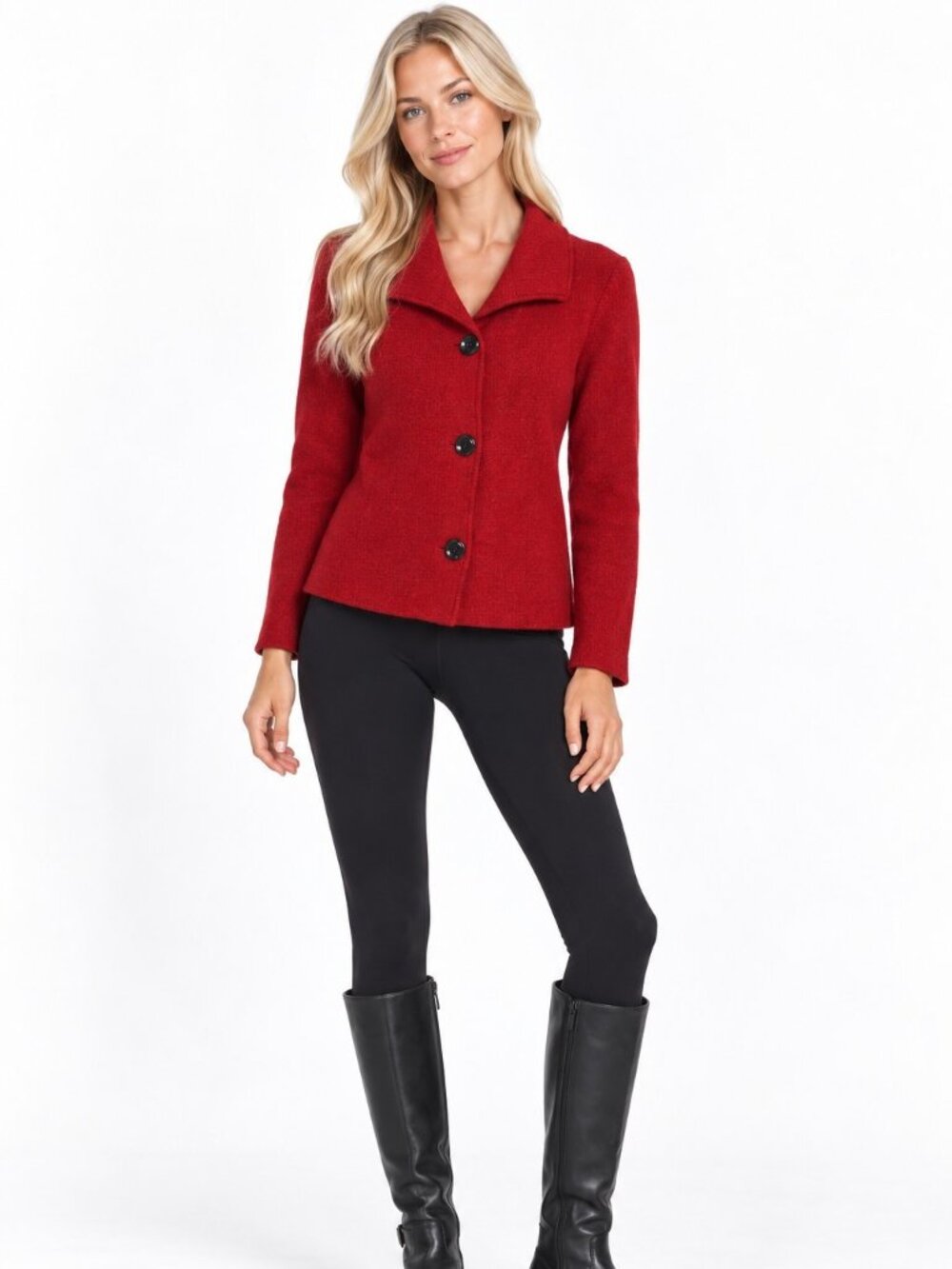 Kasper Size L RED 100% Wool Button Down Cardigan Jacket